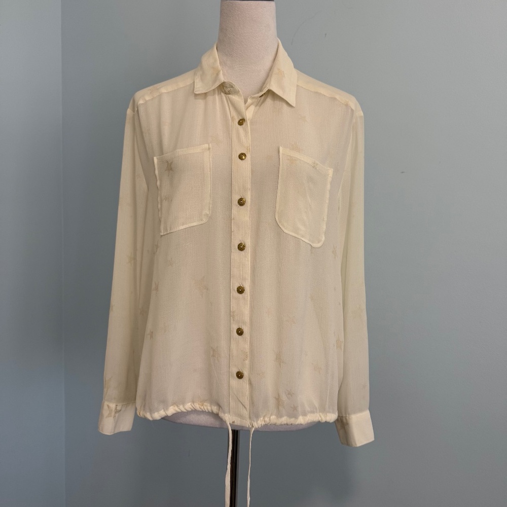 Free People Chiffon Long Sleeve Button Down Sheer Blouse Size‎ XS